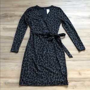 Leopard print knit wrap dress